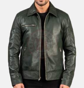 Chaqueta de Cuero Genuino para Hombre con Cuello Alto y Logotipo Frontal, Diseño Casual de Invierno Transpirable de Alta Calidad - Product Image 1