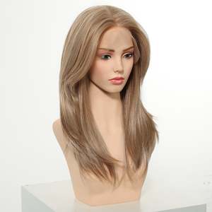 Kiki C- Perruque synthétique sans colle pour femme, Lace Front 134, mi-longue, coupe dégradée, lisse, blond pâle, avec frange courte, NOUVEAU ! - Product Image 2