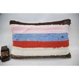 Coussin Kantha en patchwork de laine multicolore 16x24 pouces Coussin décoratif tissé avec motif vintage - Product Image 1