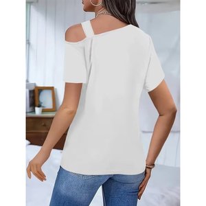 Blusa de Viscosa para Mujer de Jane's, Manga Corta, Cuello Asimétrico, Estilo Casual Moderno para Uso Diario - Product Image 2