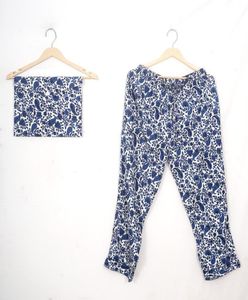 ชุดนอนผ้าฝ้ายพิมพ์ลาย Paisley สีน้ำเงิน & ขาว - Product Image 3