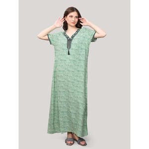 Evolove Women's 100% Cotton Corduroy Animal Print Full Length Maxi <b>Nighty</b> Summer <b>Buttoned</b> Homewear Elastic Waist Long Sleeves - Product Image 4
