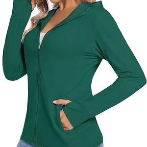 Veste à capuche de sport tendance pour femmes, 100% polyester, tissu tricoté respirant, protection UV UPF 50+, pour la salle de sport, le yoga, l'extérieur - Product Image 1