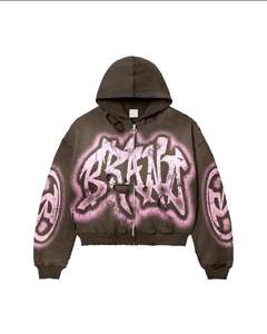 Sweat-shirts à capuche courts et épais, style streetwear, vintage, délavé à l'acide, impression personnalisée, sweat-shirt à capuche zippé délavé personnalisé - Product Image 5