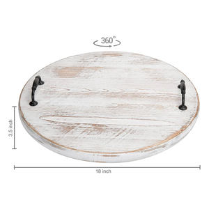 Plateau tournant Lazy Susan en bois lavé blanc de 18 pouces fabriqué à la main avec poignées en métal durables de l'exportateur indien professionnel - Product Image 3
