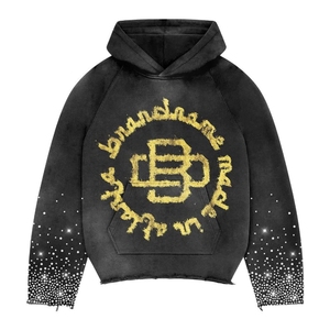 Sudadera con Capucha Personalizada Bordada 100% Algodón Felpa para Hombre, Gruesa, con Pedrería y Bolsillo - Product Image 2