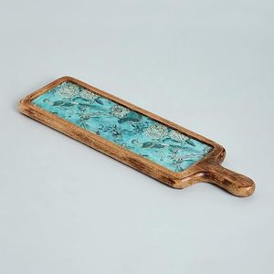 Plato práctico de madera de mango | Bandeja de servicio impresa con asa, plato de aperitivo para el hogar y el restaurante - Product Image 1