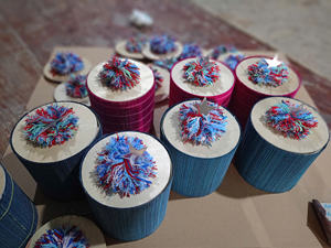 Handmade Blue Woven Gift <b>Basket</b> with Colorful Wooden Beads Customizable Ramadan Eid <b>Hampers</b> Wholesale in Vietnam - Product Image 5