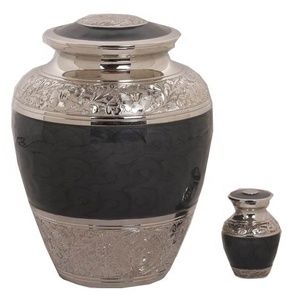 โกศโลหะเคลือบสีดำคลาสสิกโกศอลูมิเนียมสำหรับใส่เถ้ากระดูกของมนุษย์อุปกรณ์งานศพ - Product Image 1