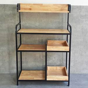 ชั้นวางของในครัวโครงเหล็กและไม้ยางพารา 80x40x120 ซม. แบบตั้งพื้น สำหรับจัดเก็บภาชนะเหล็กกล้าคาร์บอน - Product Image 3