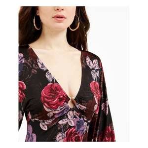 Body Floreale Nero X-Large da Donna For Guess, con Maniche Corte, Lunghezza al Ginocchio, Vestibilità Aderente, in Chiffon e Nylon Lavorato a Maglia - Product Image 3