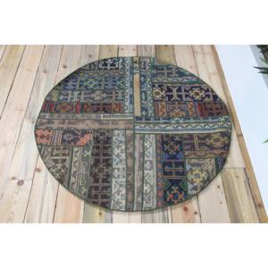 Alfombra Turca Vintage de Patchwork, 3.9x3.9 pies (120x120 cm), Alfombra de Lana Verde con Diseño Geométrico - Product Image 3