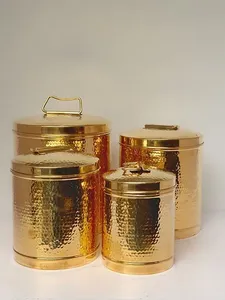 High on Demand Brass Hammered <b>Canister</b> <b>Set</b> for <b>Kitchen</b> Food Storage Container from Indian Supplier at Affordable Price - Product Image 3