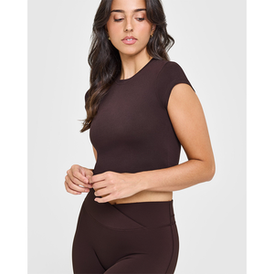 เสื้อยืดผ้าฝ้าย100% พลัมสีน้ำตาลคุณภาพพรีเมี่ยมสำหรับผู้หญิงเสื้อยืดออกกำลังกายในยิมแบบลำลองน้ำหนักเบาระบายอากาศมีสไตล์ - Product Image 5