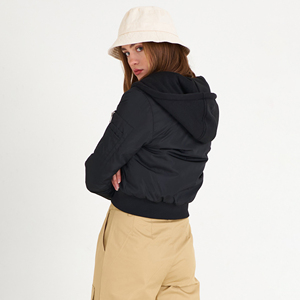 Chaqueta Bomber de alta calidad para mujer 2024 con cuello con capucha, manga larga, cremallera completa, estilo corto, forro de algodón transpirable, nailon - Product Image 6