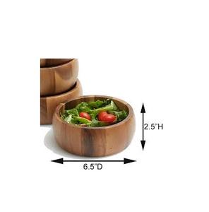 Bol à salade en bois d'acacia avec cuillère et fourchette, taille personnalisée, forme ronde, bol en bois à vendre - Product Image 5