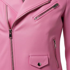 Veste de moto en cuir rose pour femme, sur mesure, vente en gros, prix d'usine, style motard authentique, manteau tendance pour femme, OEM - Product Image 6