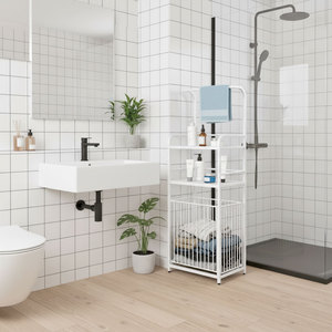 KPT68009 Modern Bathroom Storage <b>Shelf</b> with <b>Hooks</b> and Baskets Stainless Steel Corner Mounted for Hotel Kitchen Apartment - Product Image 4