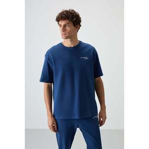 Air Jones Men's Oversize Fit Navy Blue Cotton Blend Soft Embroidered Tracksuit Set, Thick Double <b>Face</b> Interlock Fabric - Product Image 6