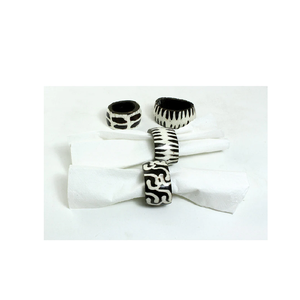 2 servilleteros con incrustaciones de hueso, forma redonda clásica para anillo de tejido de color negro para accesorio de mesa de fiesta - Product Image 2