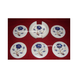 Juego de Posavasos de Mármol Blanco Natural con Diseño Floral Incrustado, Redondeados, para Decoración del Hogar, Hoteles y Restaurantes - Product Image 4