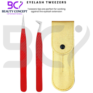 Pince à épiler d'extension personnalisable en acier inoxydable Greffe de cils durable avec des nuances droites incurvées rouges pointues disponibles - Product Image 6