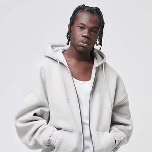 Sweat à capuche zippé en coton éponge français personnalisé avec lettre imprimée bouffante coupe ample polaire à la mode pour le confort de l'hiver - Product Image 2