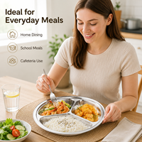 Assiette Ronde en Acier Inoxydable 304 à 3 Compartiments pour Enfants, Écoles, Restaurants et Cafétérias - Vente en Gros