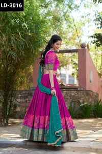 Ropa étnica india Ropa de boda del sur de la India Algodón Seda Lehenga Choli con trabajo de Bordado de hilo y conjunto de Georgette Dupatta - Product Image 6