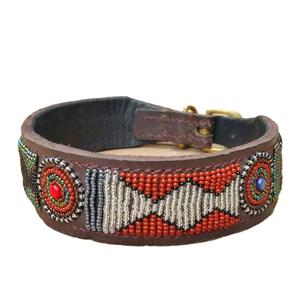 Colliers de chien en cuir brodés de perles de rocaille personnalisées avec design tribal Colliers de chien en cuir faits à la main avec perles - Product Image 2