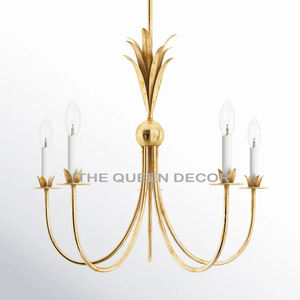 Diseño de tendencia Hierro Metal Diseño frondoso Oro Acabado antiguo Lámpara de araña decorativa de gran tamaño Lujo hecho a mano - Product Image 1
