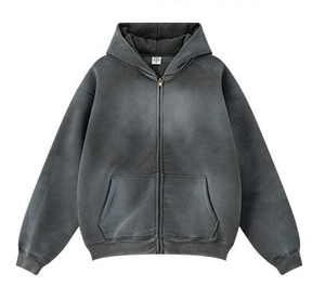 Sweat à capuche en polaire délavé à l'acide imprimé brodé avec logo personnalisé Vintage Distressed Heavyweight 100% Cotton Oversized Pocket Winter - Product Image 4