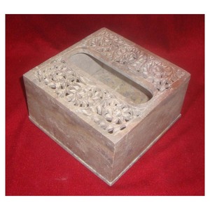 Accessoires ménagers personnalisés finition Fine conteneur de mouchoirs en pierre à savon sur la sculpture motif Floral avec feuilles à usage domestique - Product Image 1
