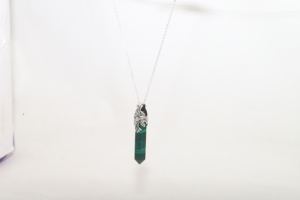 Premium 925 Sterling Silver Pendant Trendy Bezel Setting Malachite <b>Pencil</b> Shape Cut Stone Fashion Elegant Gift Unisex - Product Image 2