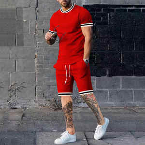 Ropa de calle personalizada, conjunto de pantalones cortos para hombre, ropa deportiva de algodón de verano, chándal de gimnasio y pantalones cortos de 2 piezas, Conjunto de camiseta para hombre - Product Image 4