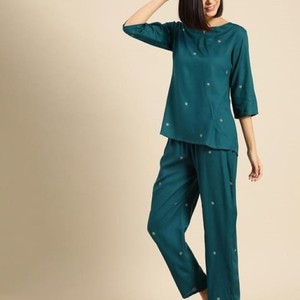Bata corta de algodón de retazos para mujer, Vestido corto de noche, bata hecha a mano con 2 bolsillos - Product Image 2