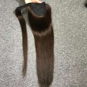 Hot Selling Vietnamese Remy Virgin Human <b>Hair</b> Straight <b>Ponytail</b> <b>Extensions</b> Machine Double Weft Drawstring Darker Color Only - Product Image 1