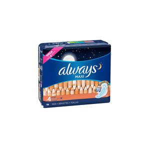 Always Maxi Pads Taille 48 Absorption de nuit non parfumée avec ailes, 48 pièces - Product Image 1