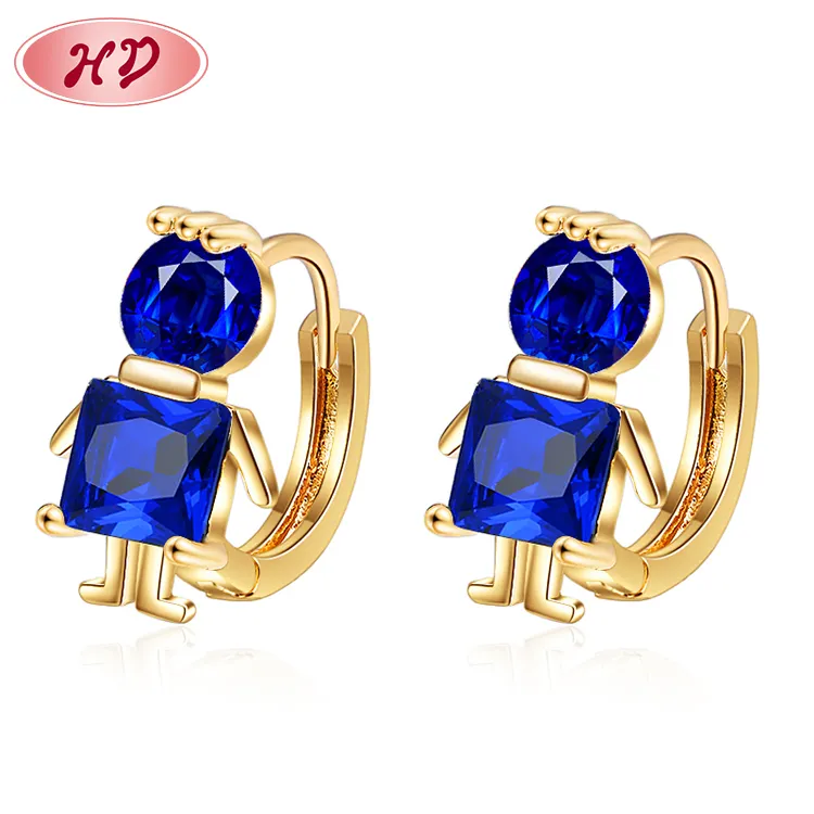 little man shaped special individual couples blue diamond CZ huggie earrings factory supply 2022 earrings women trendy