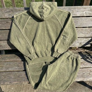Sudadera con Capucha Raglán para Hombre, Estilo Vintage, Color Verde Oliva Sólido Deslavado al Sol, Algodón Grueso, Lavado Ácido, Ribete Retro, Transpirable y Ecológica - Product Image 6