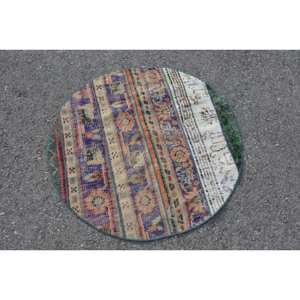 Authentic <b>Turkish</b> <b>Rug</b> Blue Beige 3.2 X 3.1ft Handmade Flat Weave Jacquard Technique Wool Fur Patchwork for Hallway Rectangle - Product Image 3