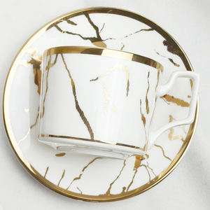 Assiette à gâteau en céramique de chine blanche et <span class=keywords><strong>marbre</strong></span> or assiettes à dîner vintage assiettes chargeur <span class=keywords><strong>tasse</strong></span> à café <span class=keywords><strong>tasse</strong></span> à thé et soucoupe - Product Image 4
