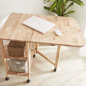 Mesa de Comedor Plegable de Madera con Patas de Caballete, Ahorro de Espacio, Expandible, Multifuncional, Madera de Caucho Sólida, Exportación de Malasia - Product Image 1