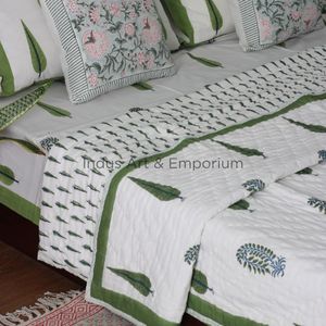 Manufacturer Handmade Cotton Hand Block Floral Printed Blanket Wholesale Cotton Blanket with Bedsheet - Product Image 1