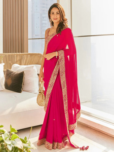 Sari Bollywood de Créateur en Georgette Lourde avec Chemisier pour Mariage et Soirée par Fabricant Indien - Product Image 6