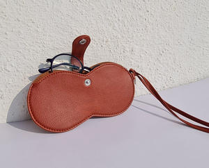 Sac à lunettes en cuir véritable, étui à lunettes, pochette à lunettes portable avec bouton dragonne - Product Image 3