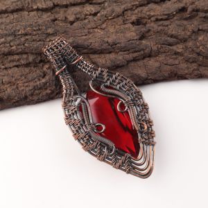 Red Garnet Gemstone Pear Cut Wire <b>Wrapped</b> Fashion Pendant Necklace Copper Oxidized Silver <b>Bridal</b> Wedding Engagement Party - Product Image 4