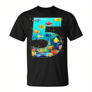 T-shirt d'aquarium de poissons de mer pour le 5ème anniversaire d'un garçon de 5 ans - Product Image 2
