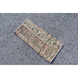 Alfombra de lana turca Vintage de 1,5x3 pies, tejido plano de retazos Beige y verde para decoraciones de sala de estar con respaldo de látex - Product Image 2