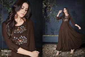 Heavy Riyon Long Kurti con trabajo de bordado para venta en línea - Product Image 4